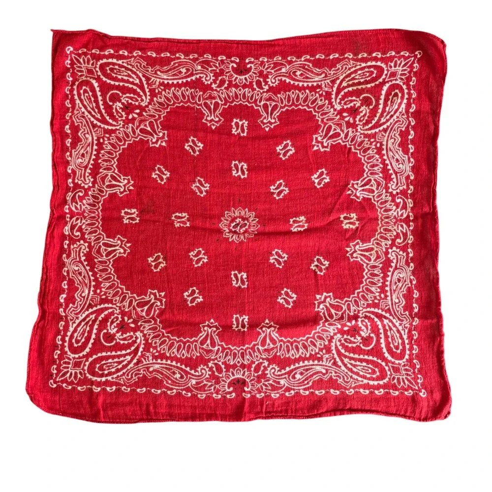 Vintage Red Paisley Cotton Bandana Made in India Red White Scarf Neckerchief